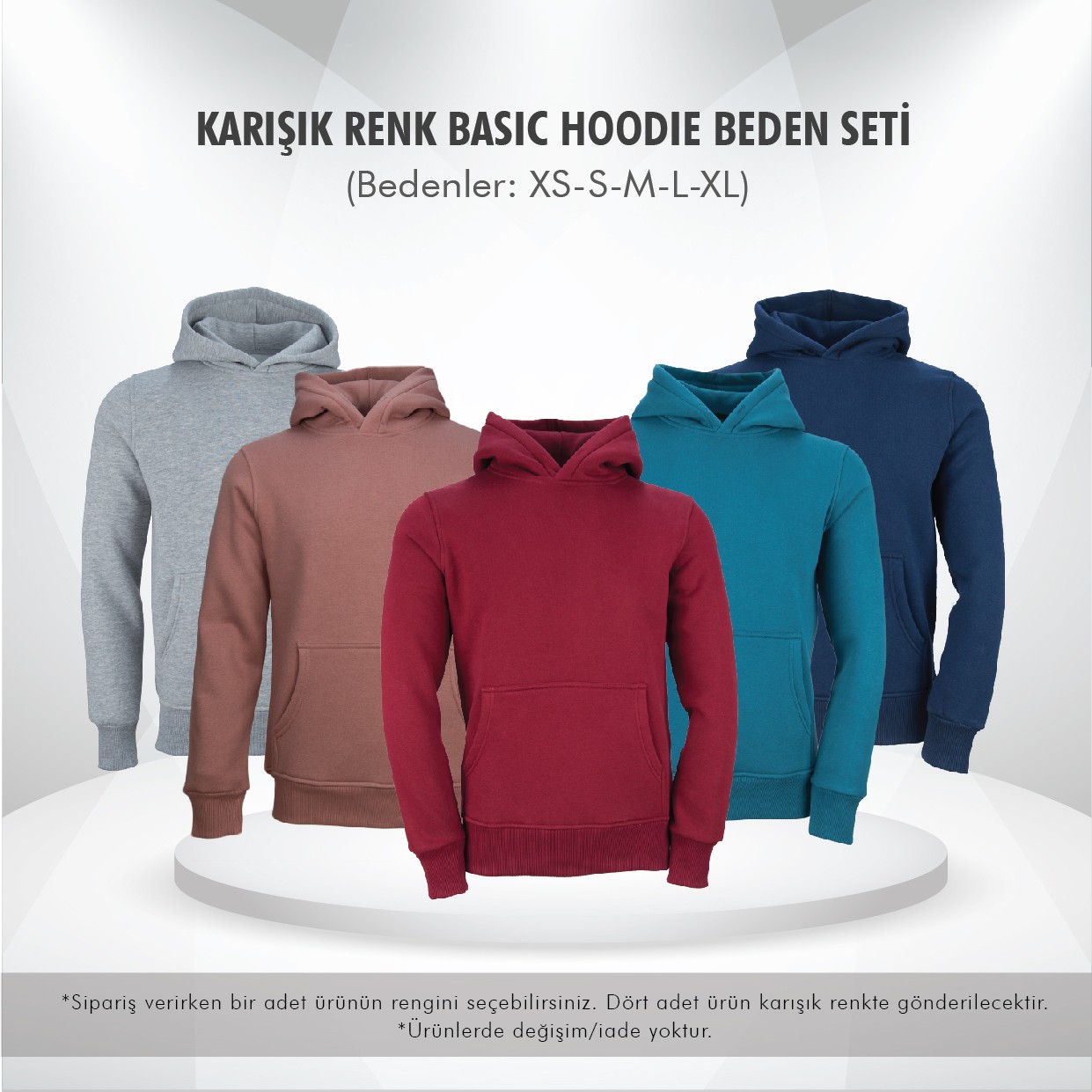 Karışık Renk Basic Hoodie Deneme Seti