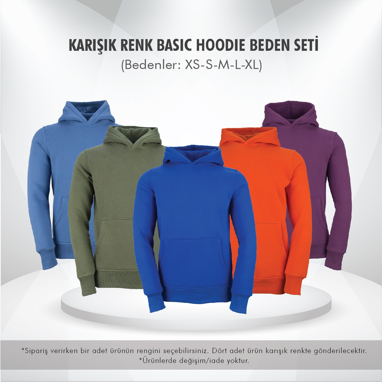 Karışık Renk Basic Hoodie Deneme Seti
