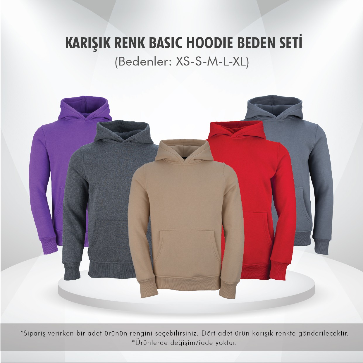 Karışık Renk Basic Hoodie Deneme Seti