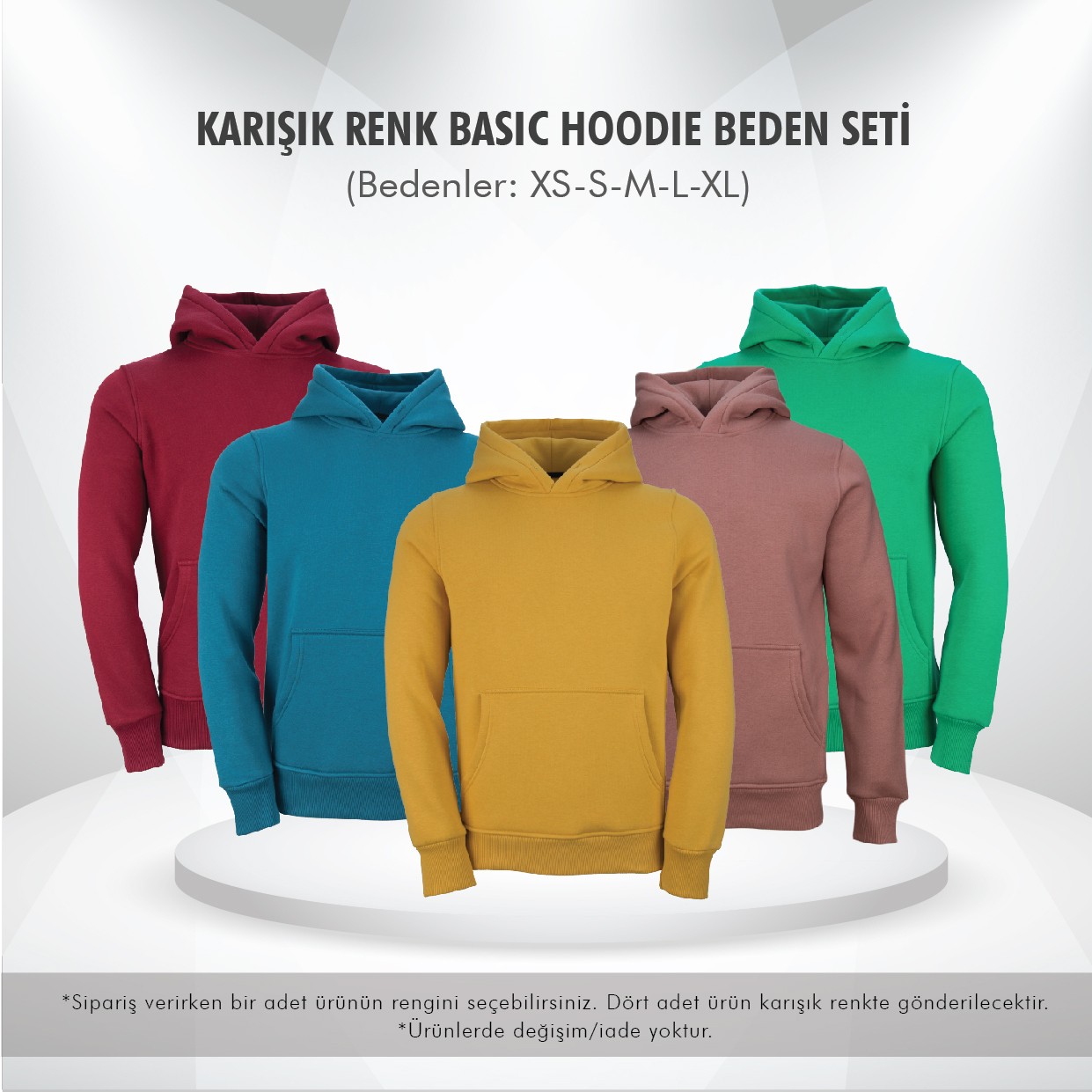 Karışık Renk Basic Hoodie Deneme Seti